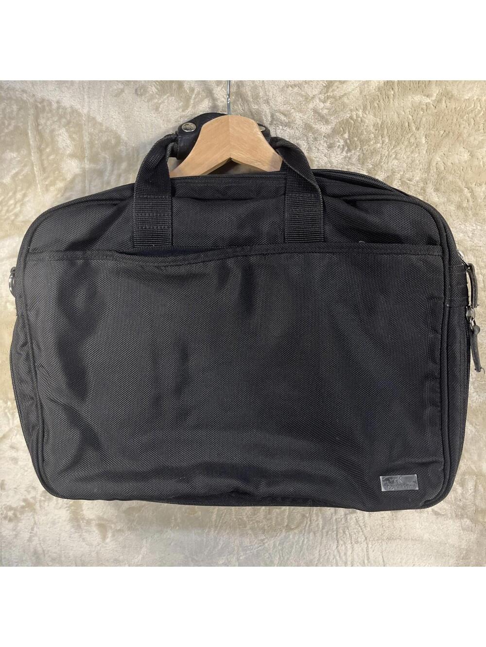 CK Calvin Klein expandable laptop bag, Padded, Black Canvas Silver Hardware